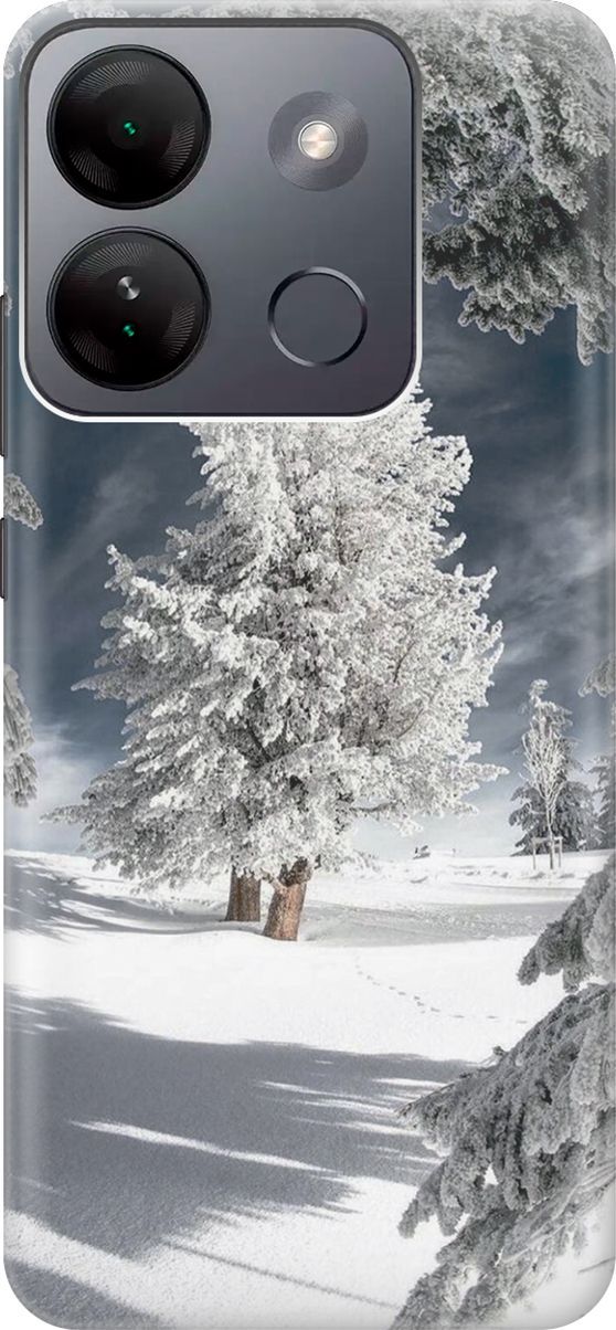 

Чехол на Infinix Smart 7 HD "Заснеженные деревья", Белый;серый, 159431