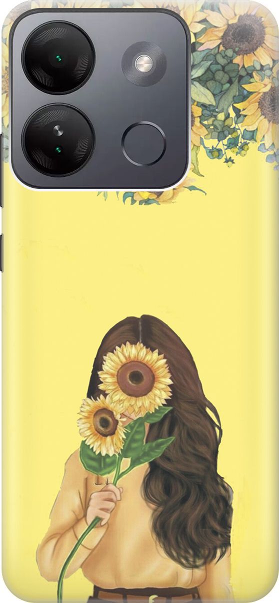 

Чехол на Infinix Smart 7 HD "Девушка и подсолнухи", Желтый;оранжевый, 159430