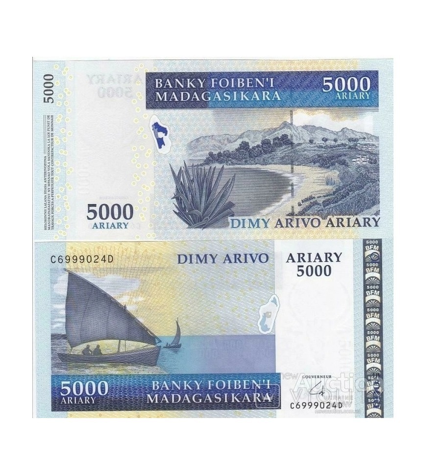 

Подлинная банкнота 5000 ариари. Мадагаскар, 2008 г. в. Купюра в состоянии UNC (без обр)