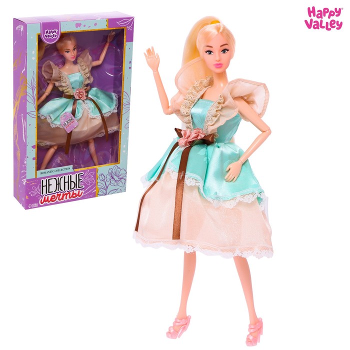 Кукла-модель «Нежные мечты» в бежево-бирюзовом платье кукла фея мечты с гирляндой