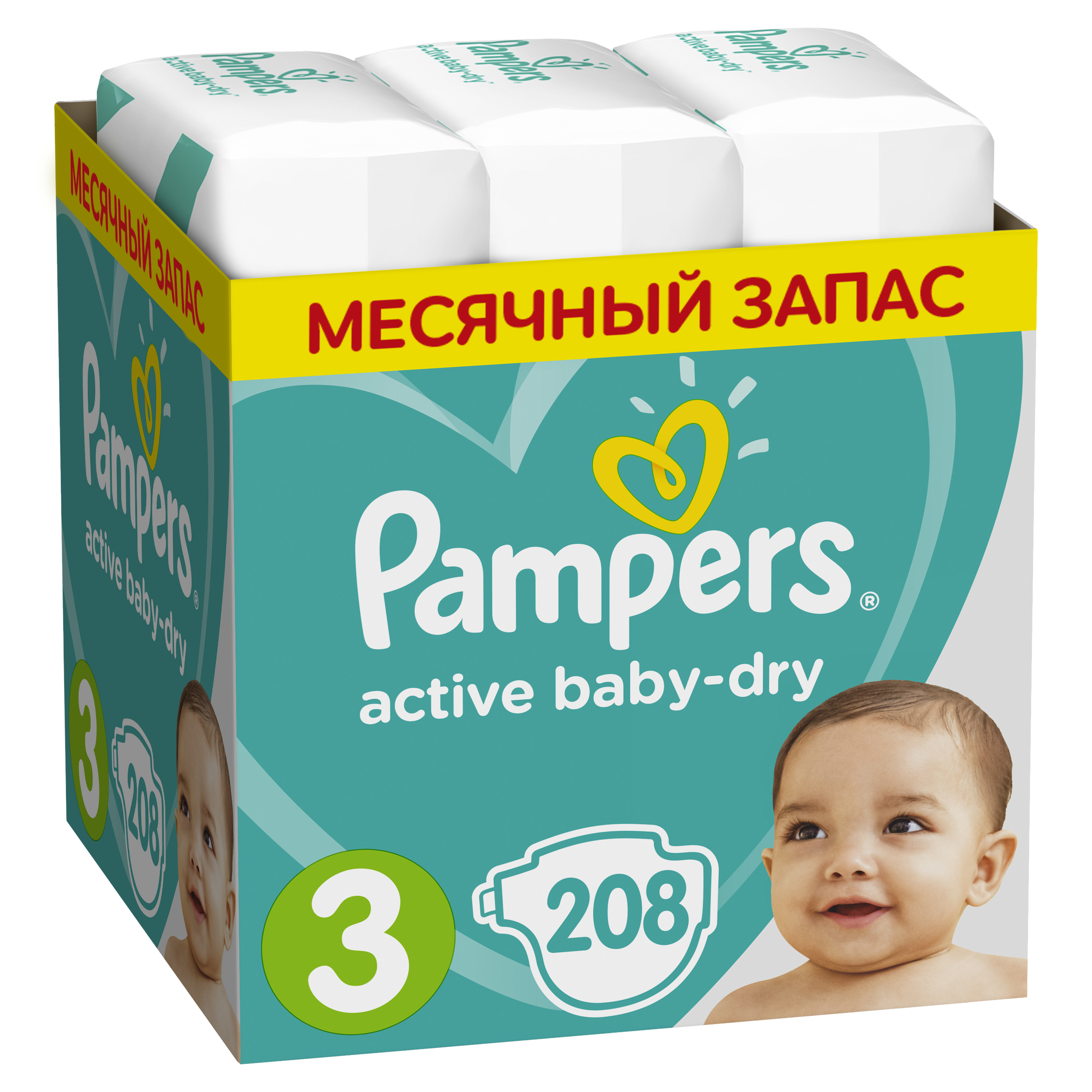 фото Подгузники pampers active baby-dry midi 6-10 кг, 208 шт.