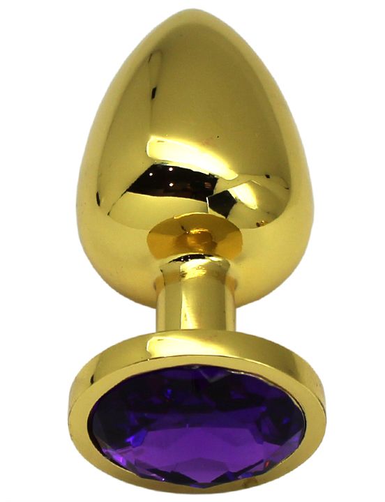 фото Анальная пробка eroticon золотистая с фиолетовым кристаллом