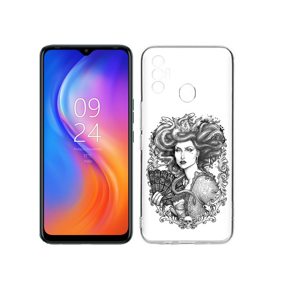 

Чехол MyPads Tocco для Tecno Spark 7 медуза черно белый, Прозрачный, Tocco