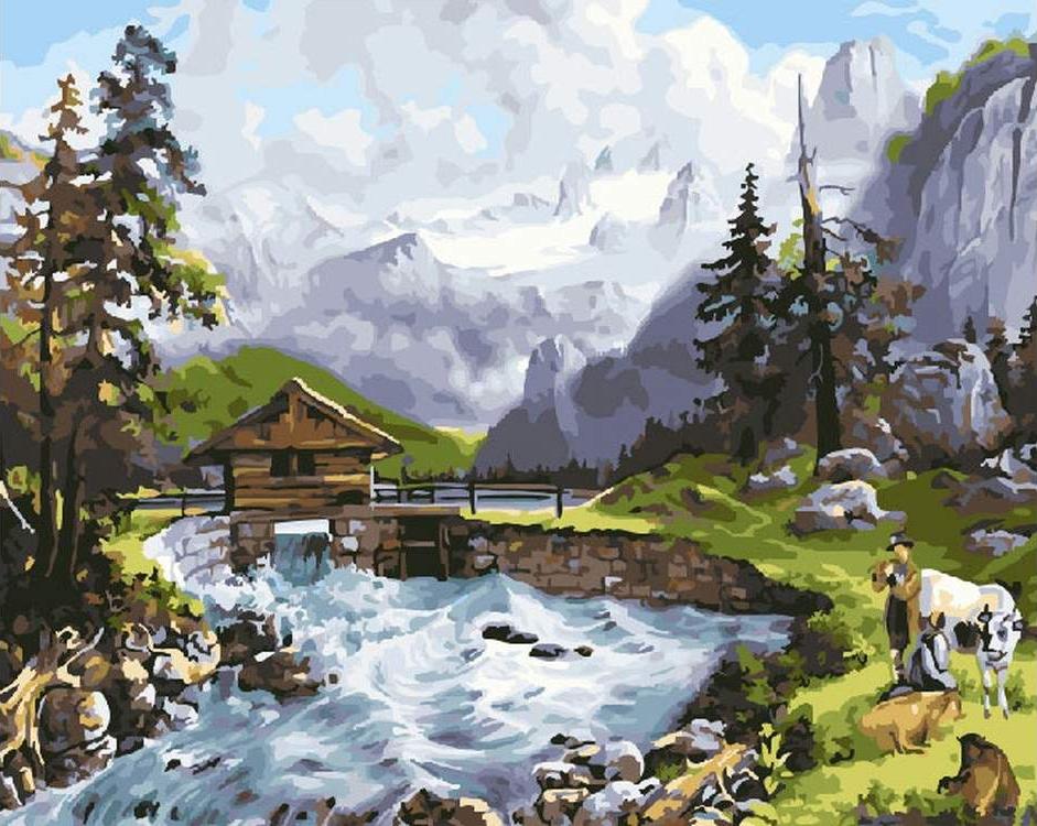 

Картина по номерам ВанГогВоМне Домик у реки, 40x50, Домик у реки