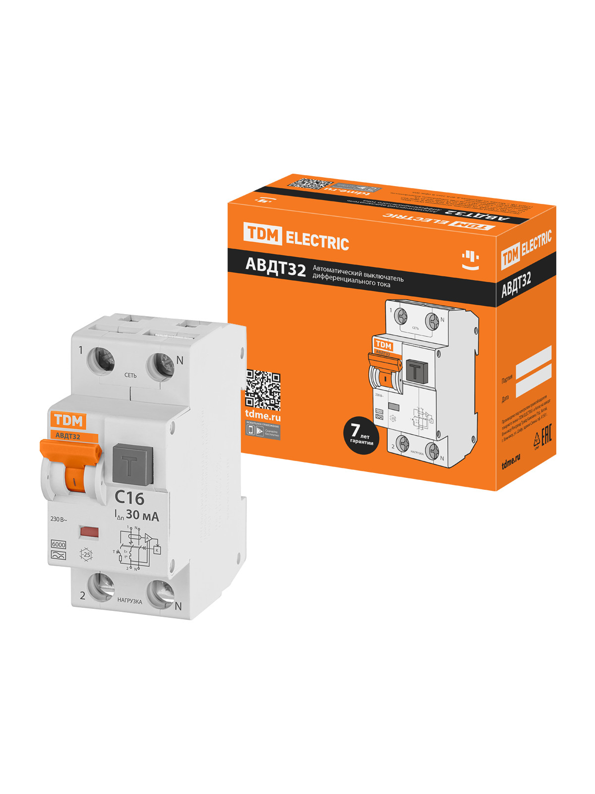 

Дифавтомат TDM ELECTRIC АВДТ 32 C16 30мА TDM SQ0202-0030, АВДТ32