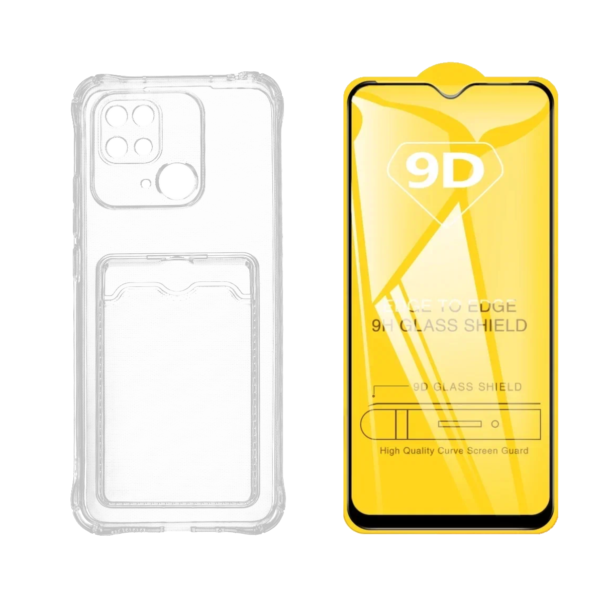 

Чехол с карманом и стекло Qvatra для Redmi 10C, Прозрачный, для Redmi 10C