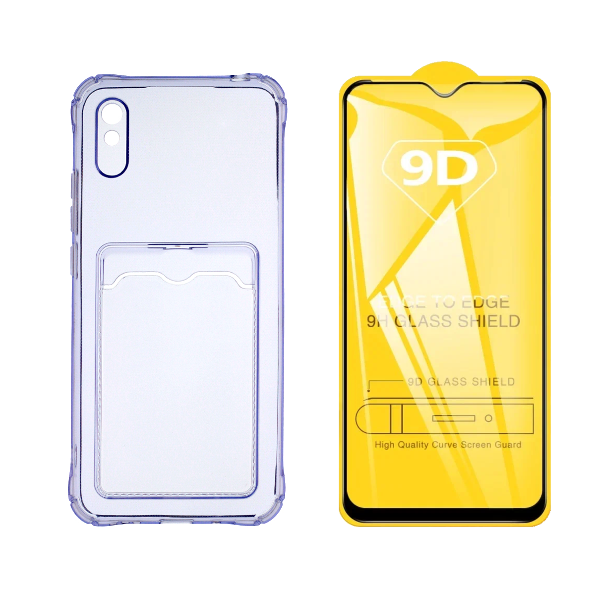 

Чехол с карманом и стекло Qvatra для Redmi 9A сиреневый, для Redmi 9A сиреневый