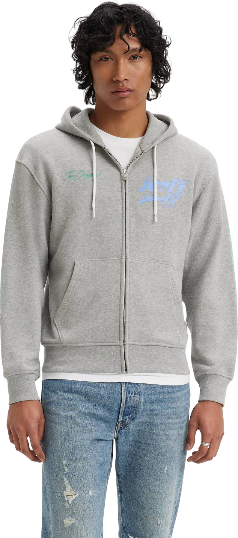 

Толстовка мужская Levi's Men Relaxed Graphic Zip Up Hoodie серая S, Серый, Men Relaxed Graphic Zip Up Hoodie