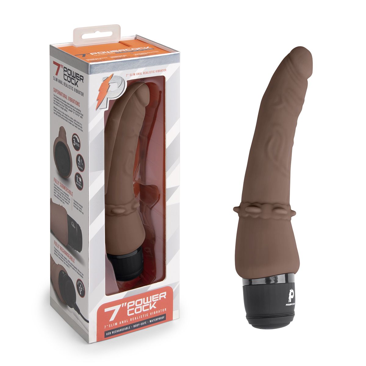 Вибратор PowerCocks 7 Slim Anal Realistic Vibrator коричневый