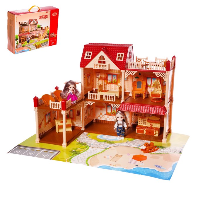 

Дом для кукол «Мой милый дом» с куклой 2шт, 209 деталей, с аксессуарами, Бордовый;бежевый