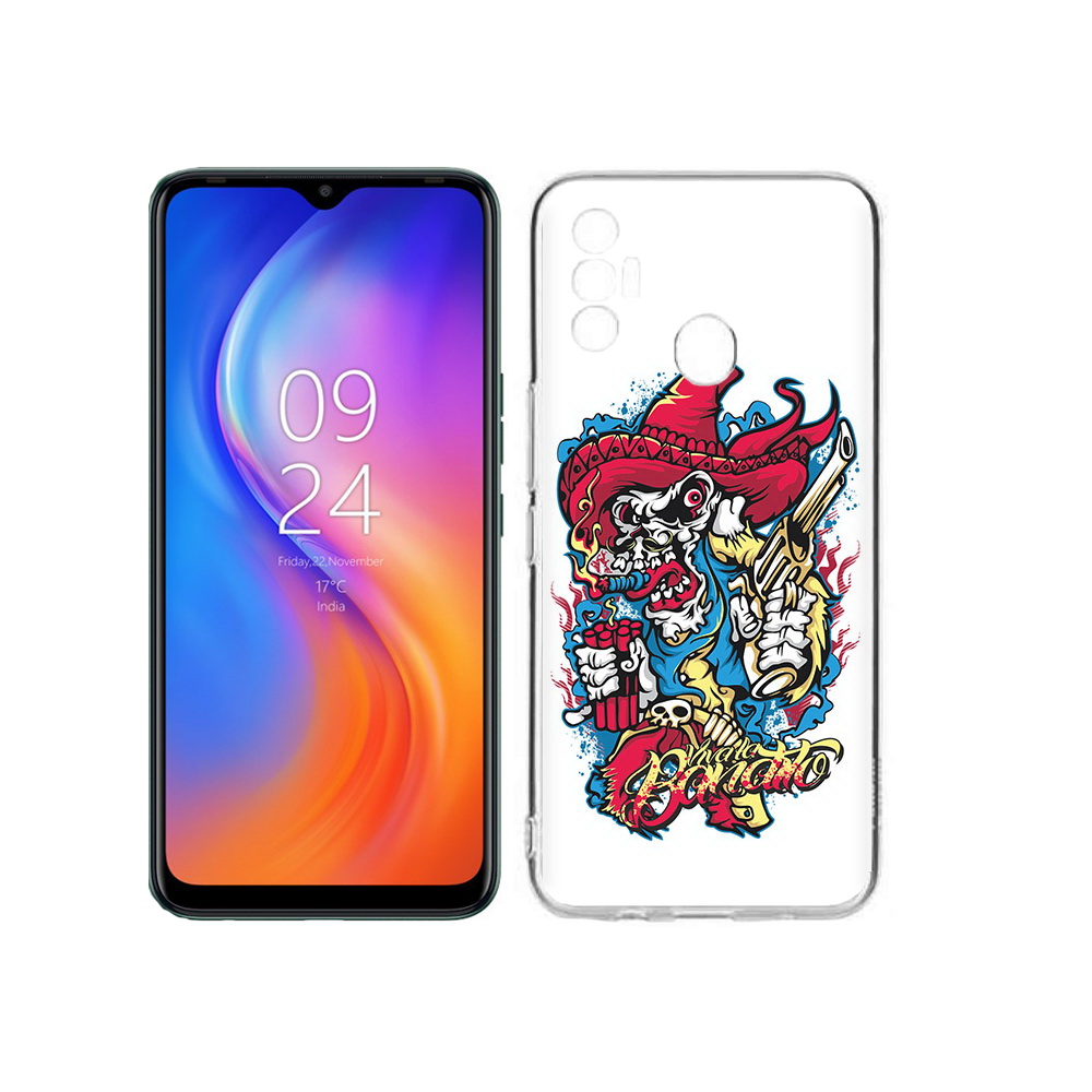 

Чехол MyPads Tocco для Tecno Spark 7 нарисованный скелет с писталетом, Прозрачный, Tocco