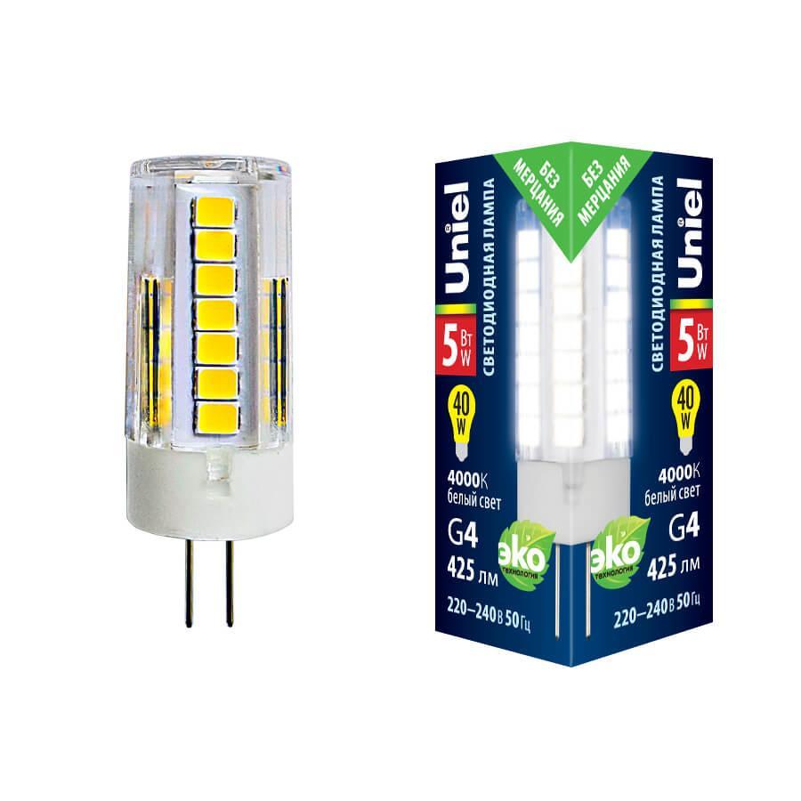 

Лампа Uniel G4 5W 4000K прозрачная LED-JC-220/5W/4000K/G4/CL GLZ09TR UL-00006745