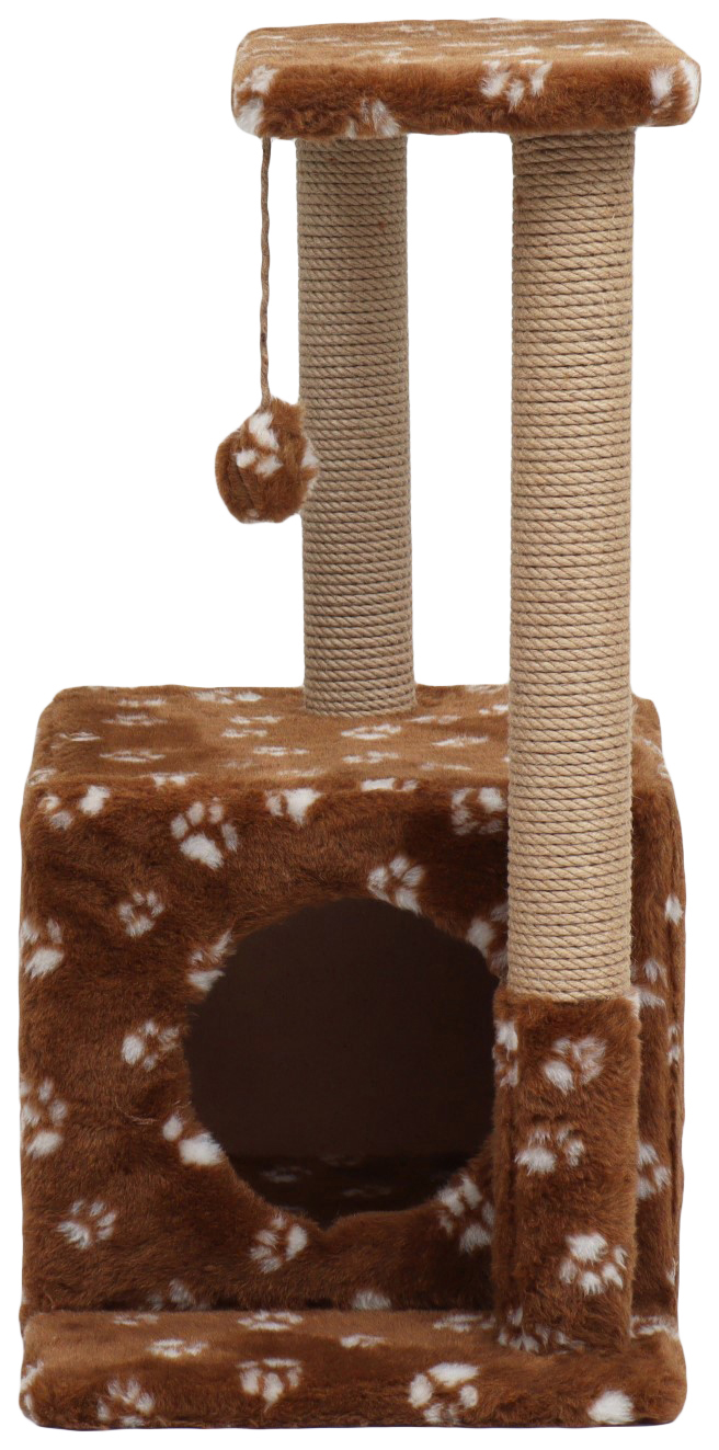 Домик-когтеточка, Квадратный двухэтажный с двумя окошками, 50х36х75 см, джут, коричневая с