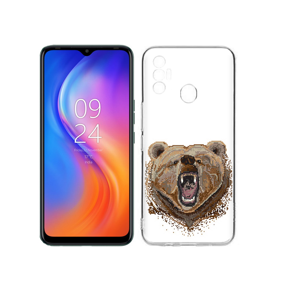 

Чехол MyPads Tocco для Tecno Spark 7 пиксельный медведь, Прозрачный, Tocco
