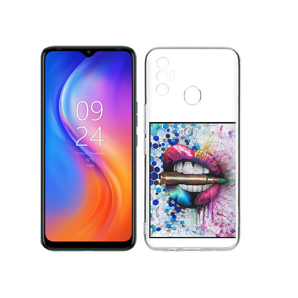 

Чехол MyPads Tocco для Tecno Spark 7 разноцветные губы с пулей, Прозрачный, Tocco