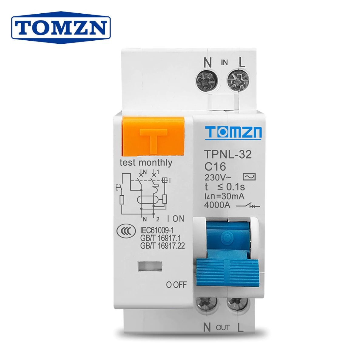 Дифференциальный выключатель TOMZN TPNL32 2Р 16А 30мА тип АС