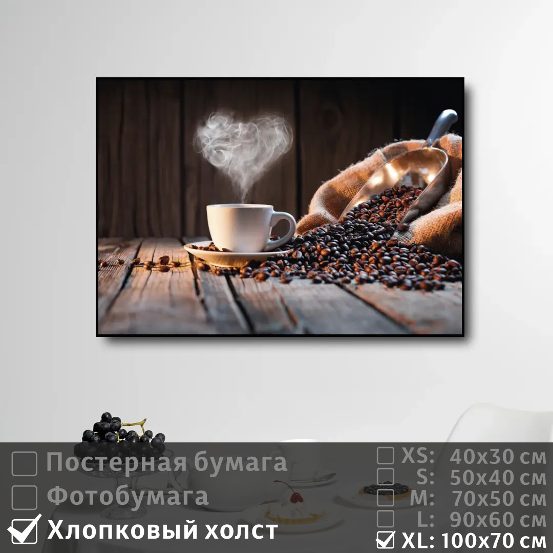 

Постер на холсте ПолиЦентр Кофейня чашка с сердечком из пара 100х70 см, КофейняЧашкаССердечкомИзПара1
