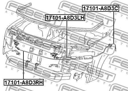 FEBEST 17101A8D3RH Трос открывания замка капота