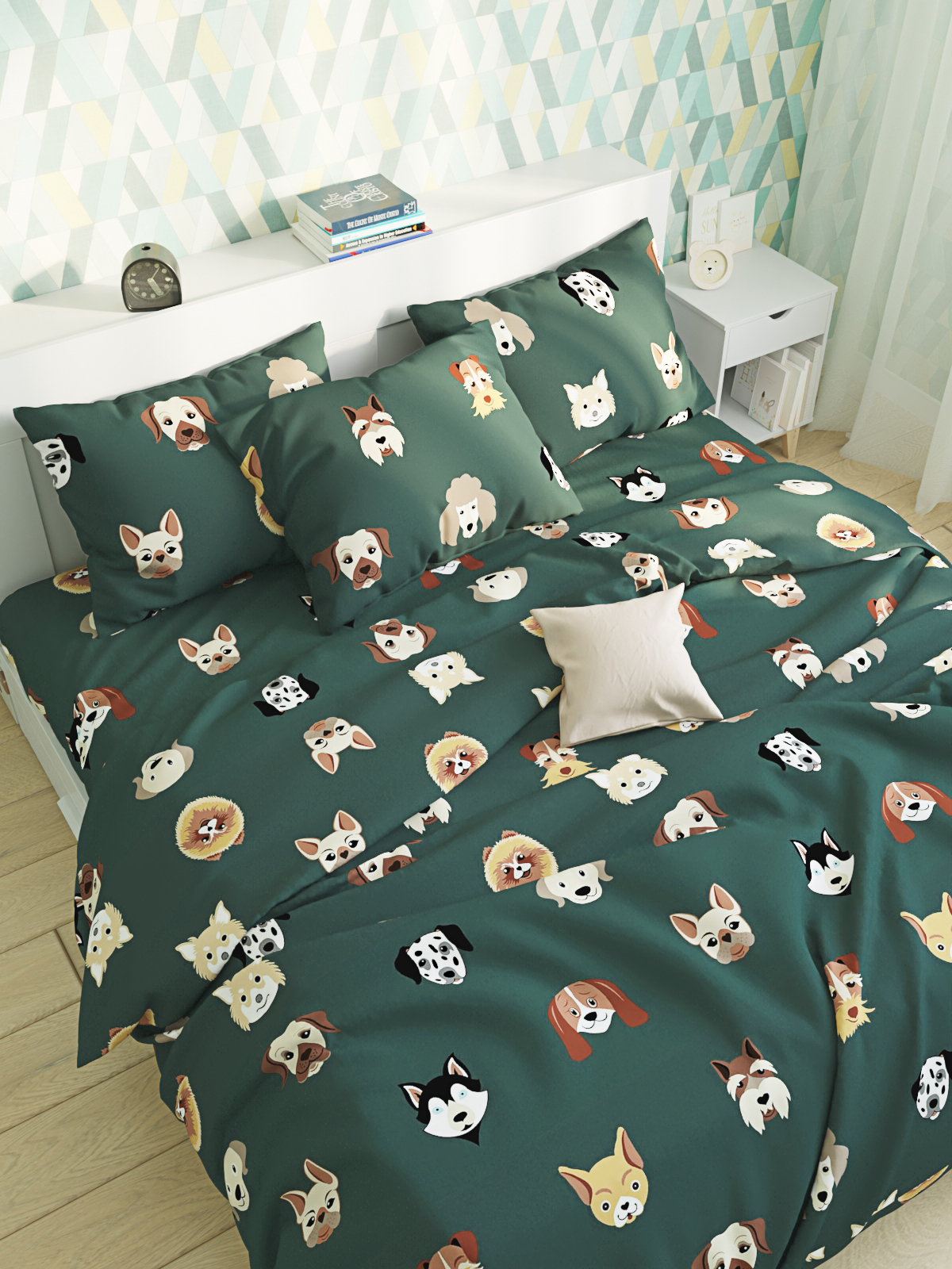 

Пододеяльник Котики Котики Dogs 2-сп 175х215 см, Зеленый