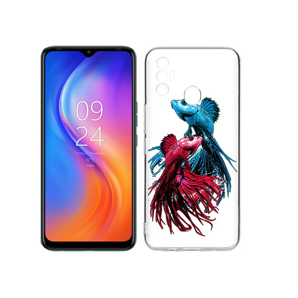 

Чехол MyPads Tocco для Tecno Spark 7 рыбы петушки, Прозрачный, Tocco