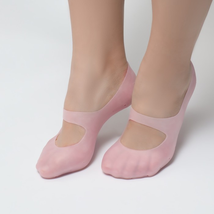 Носочки для педикюра Queen Fair силиконовые с лямкой размер L цвет розовый