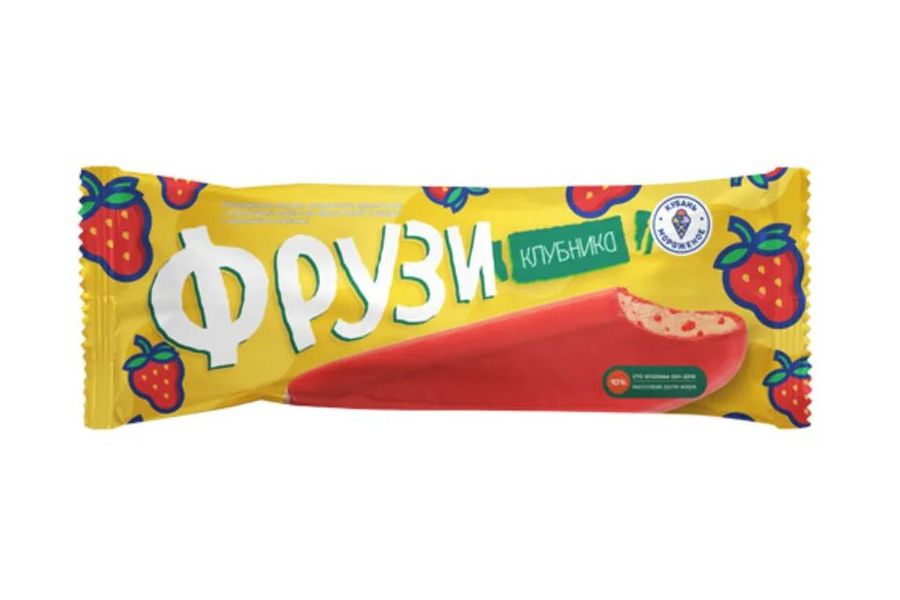 

Мороженое сливочное Кубань-Мороженое Фрут Ice с кусочками клубники во фруктовой глазури 70