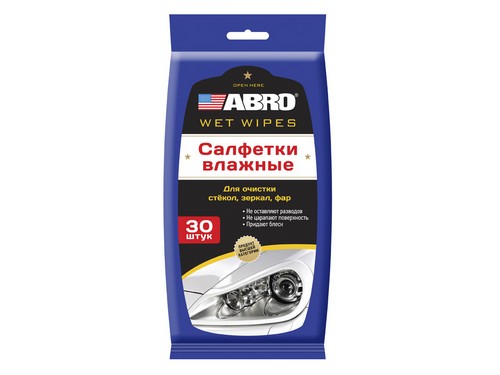 фото Abro салфетки влажные для стекла, зеркал, фар (30 шт.) "abro"