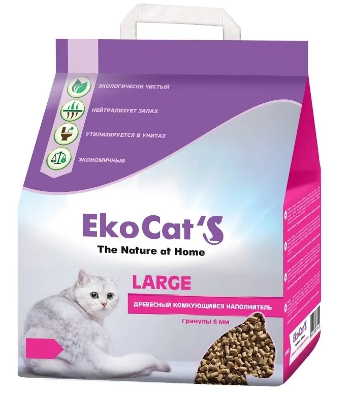 Комкующийся наполнитель Eko Cat's Large древесный, 5 кг