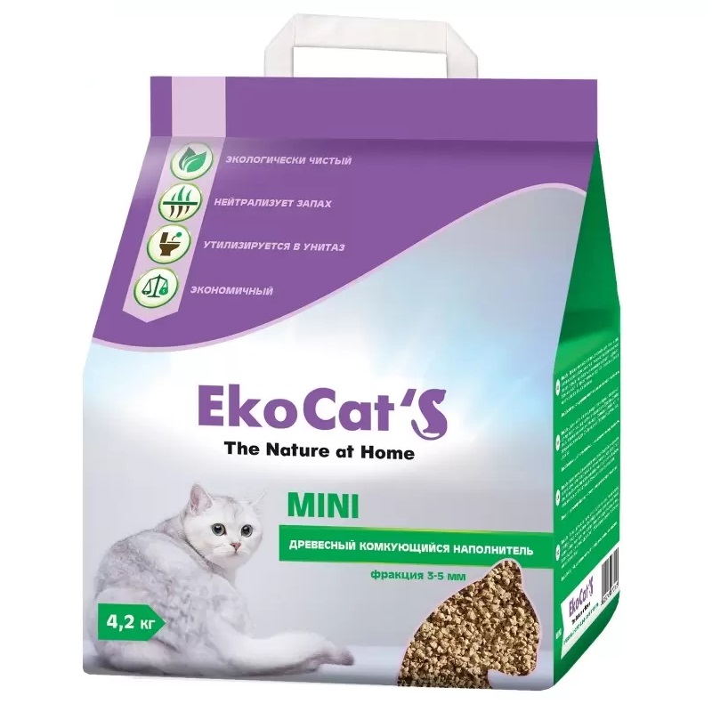 Комкующийся наполнитель Eko Cat's Mini древесный, 4.2 кг