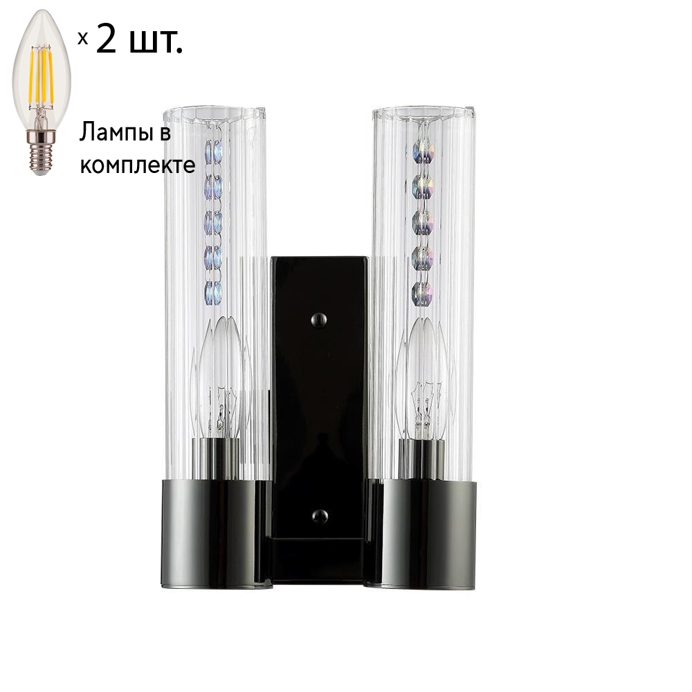 

Бра Crystal Lux с лампочками OTONO AP2 BLACK CHROMIUM/TRANSPARENTE+Lamps E14 Свеча