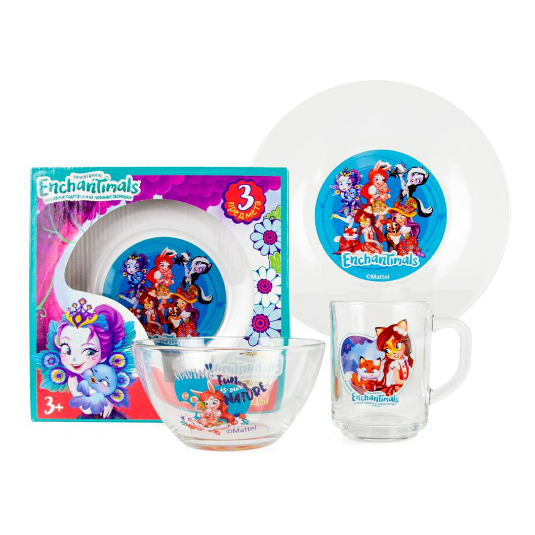 

Набор посуды Умка Enchantimals стеклянный Кружка + Тарелка + Салатник
