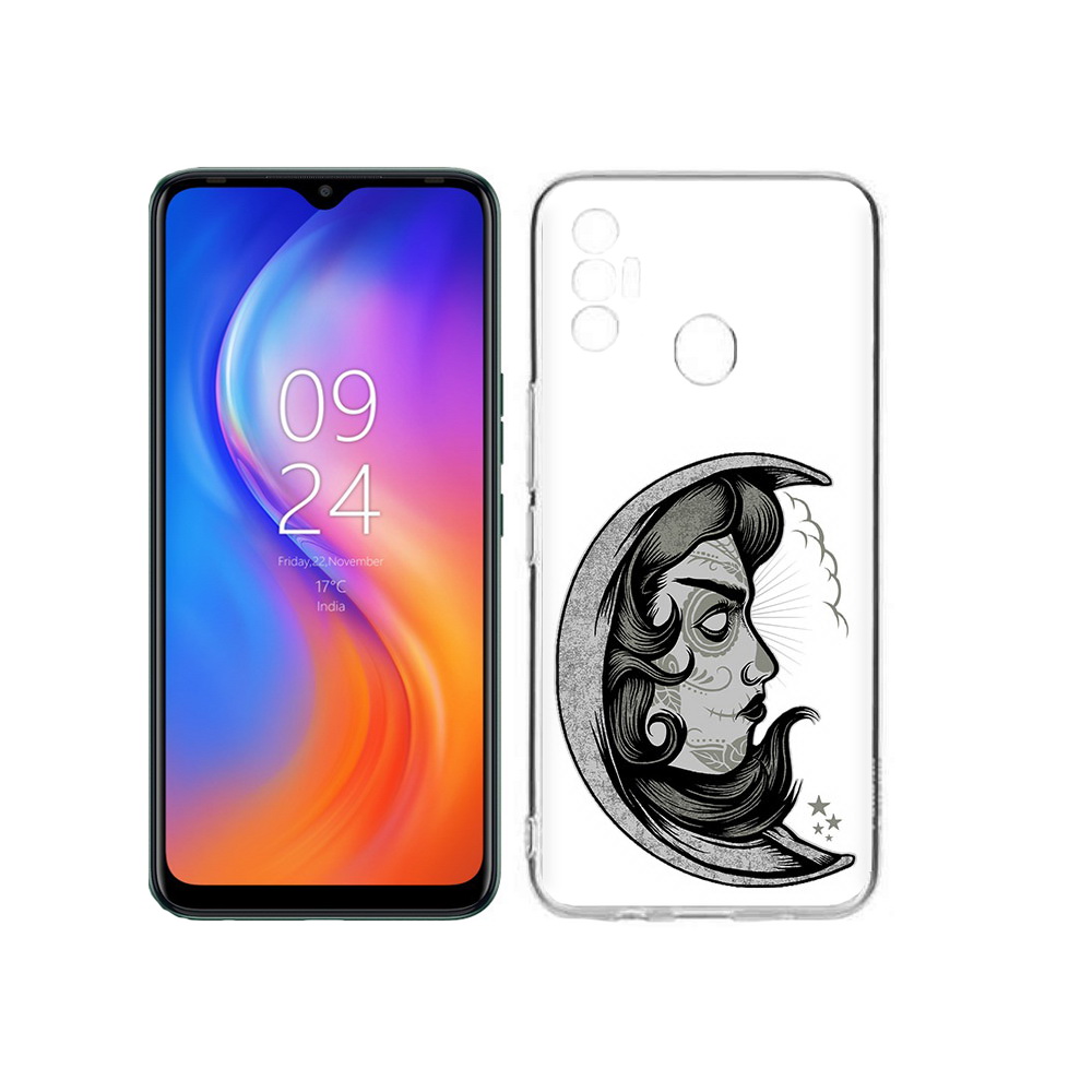 

Чехол MyPads Tocco для Tecno Spark 7 черно белая луна с лицом, Прозрачный, Tocco