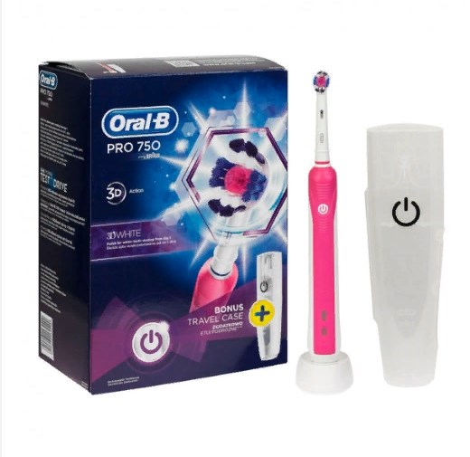 Электрическая зубная щетка Oral-B PRO 750 белый, розовый электрическая зубная щетка oral b pro 3 3500 d505 513 3x crossaction розовая