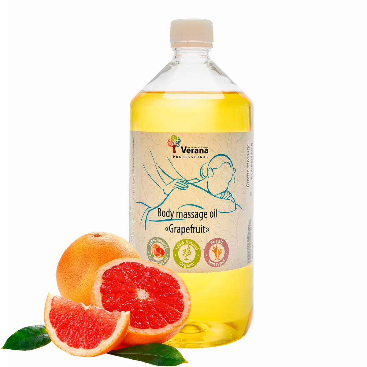 Массажное масло для тела "Грейпфрут" Verana, натуральное, ароматерапия 1 л
