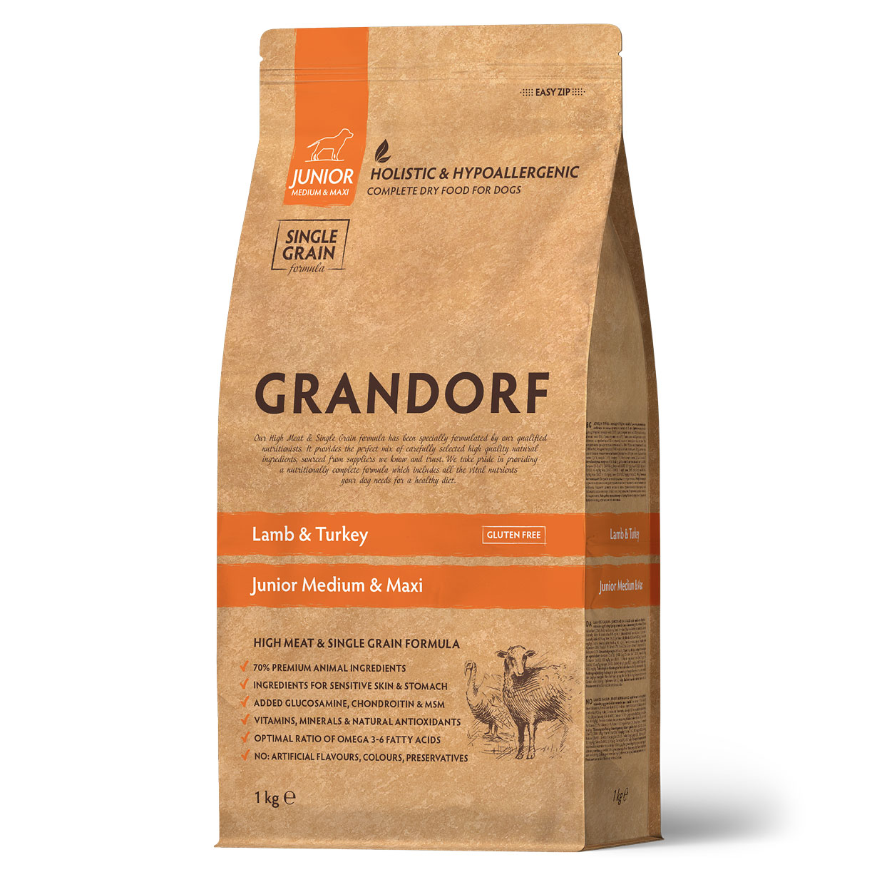 

Сухой корм для юниоров GRANDORF, ягненок, индейка, бурый рис, 1кг, GD Junior Lamb&Turkey 1 кг. N