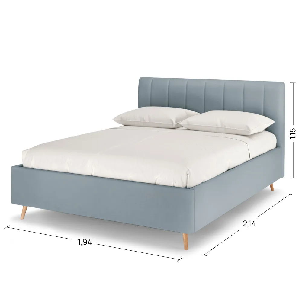 

Кровать двуспальная Rooney с ПМ, 180х200, Велюр Teddy 028 Голубой, Rooney