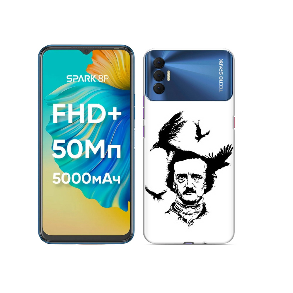 

Чехол MyPads Tocco для Tecno Spark 8P Эдгар Аллан черно белый, Прозрачный, Tocco