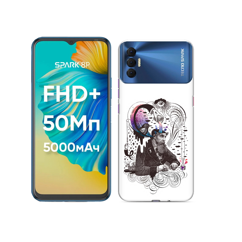

Чехол MyPads Tocco для Tecno Spark 8P абстракция думающий мужчина, Прозрачный, Tocco