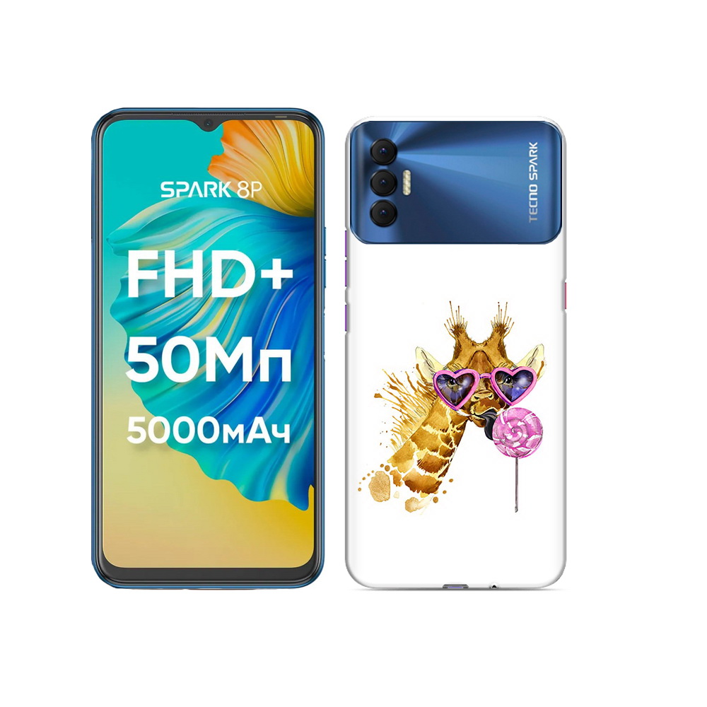 

Чехол MyPads Tocco для Tecno Spark 8P акварельный жираф, Прозрачный, Tocco