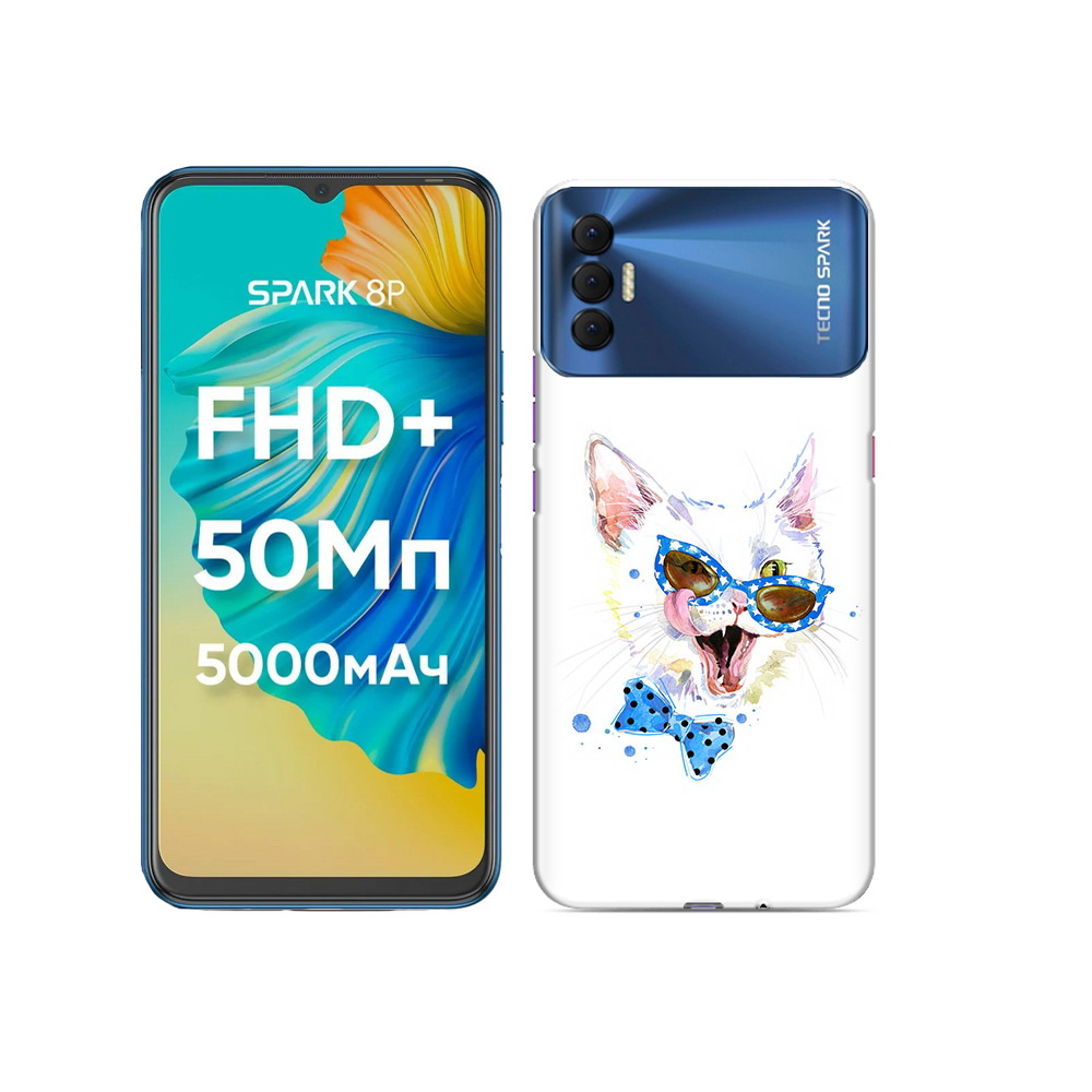 

Чехол MyPads Tocco для Tecno Spark 8P белый кот, Прозрачный, Tocco