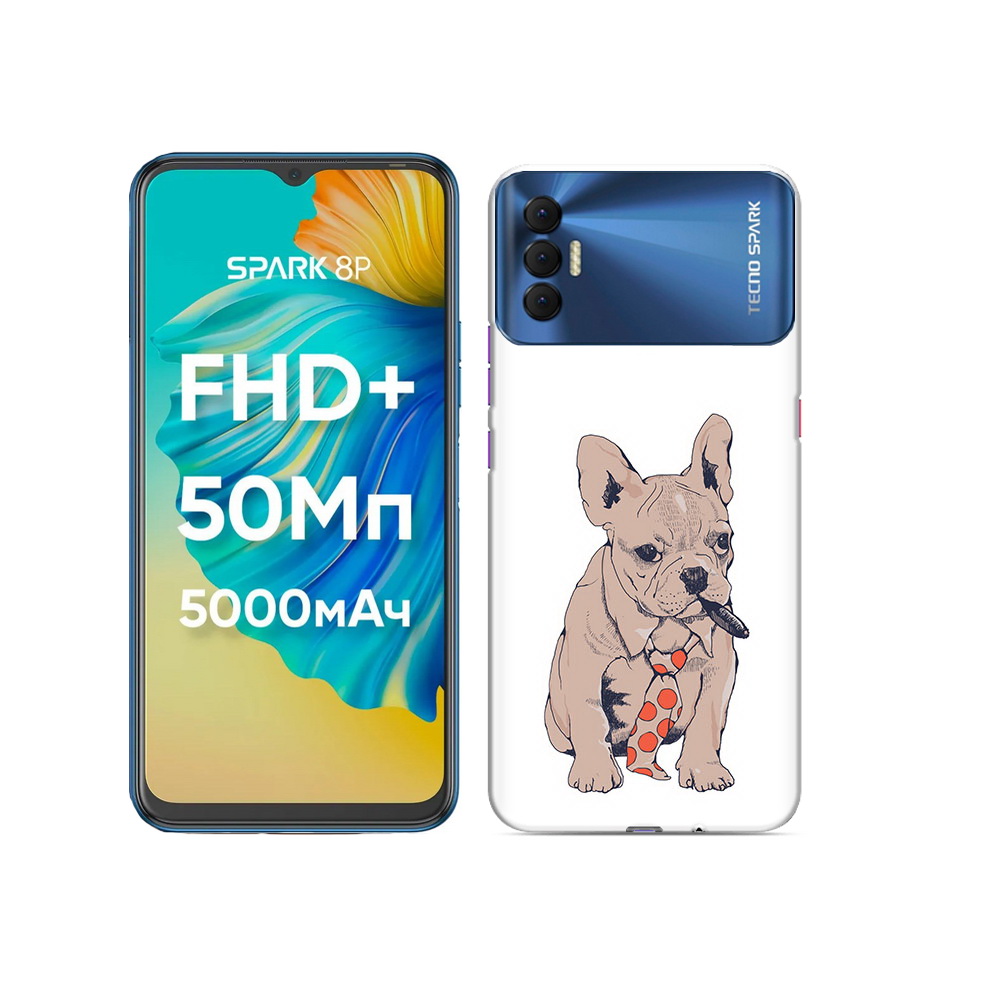 

Чехол MyPads Tocco для Tecno Spark 8P бульдог с сигарой, Прозрачный, Tocco