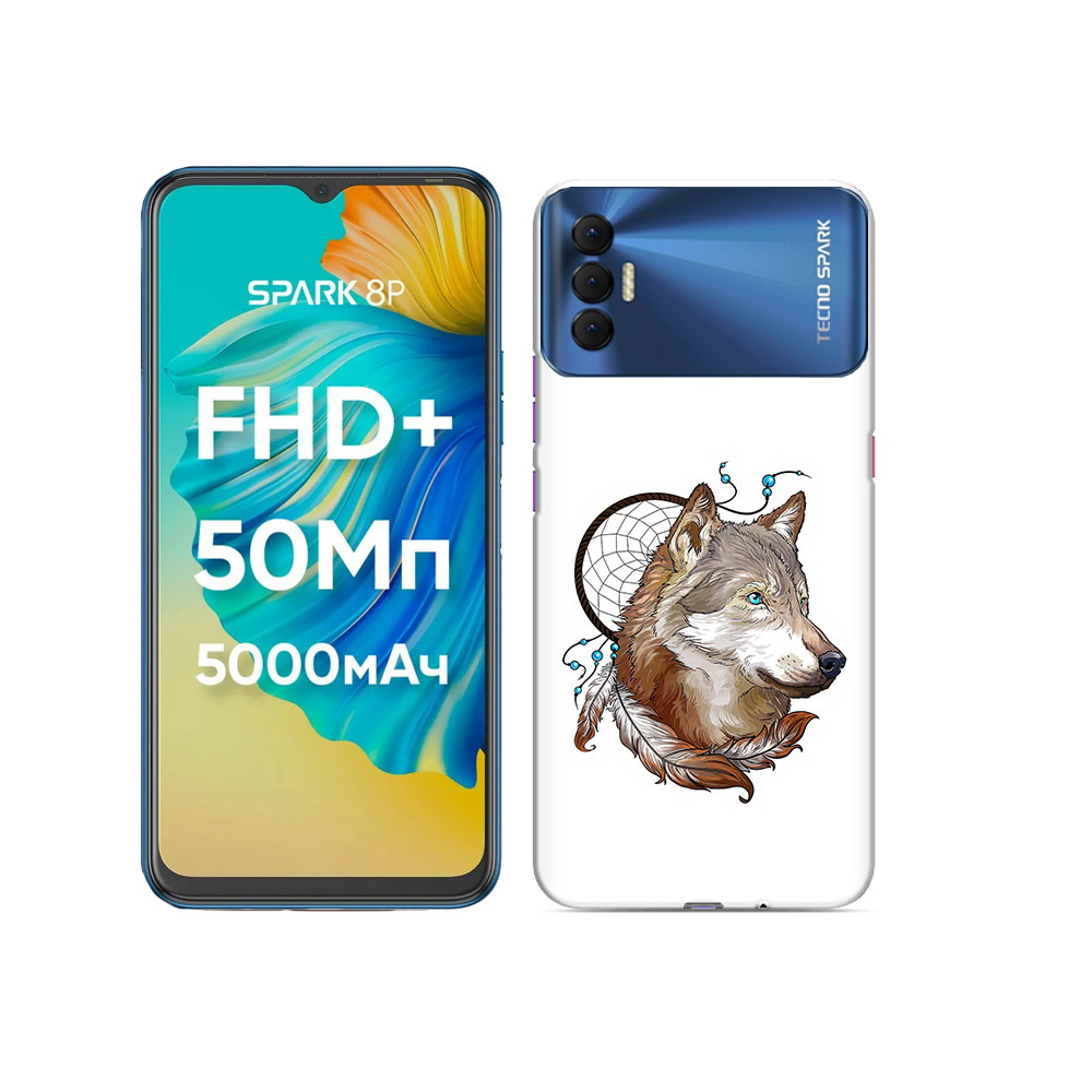 

Чехол MyPads Tocco для Tecno Spark 8P волк и ловец снов, Прозрачный, Tocco