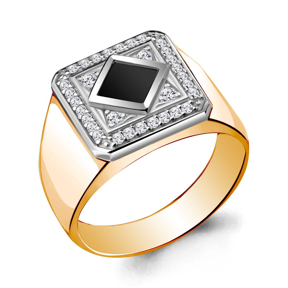 

Кольцо печатка из серебра с фианитом р. 22 Aquamarine 62130Ч_925_з, 62130Ч_925_з