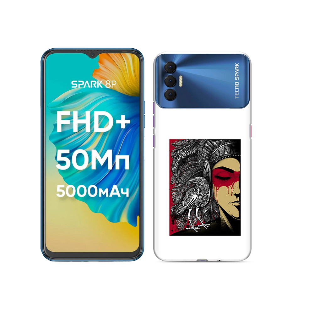 

Чехол MyPads Tocco для Tecno Spark 8P девушка с вороном в абстракции, Прозрачный, Tocco