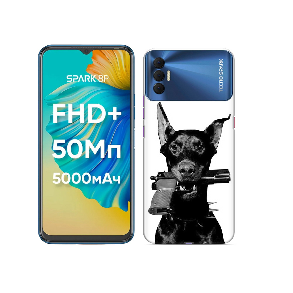 

Чехол MyPads Tocco для Tecno Spark 8P доберман с пистолетом, Прозрачный, Tocco