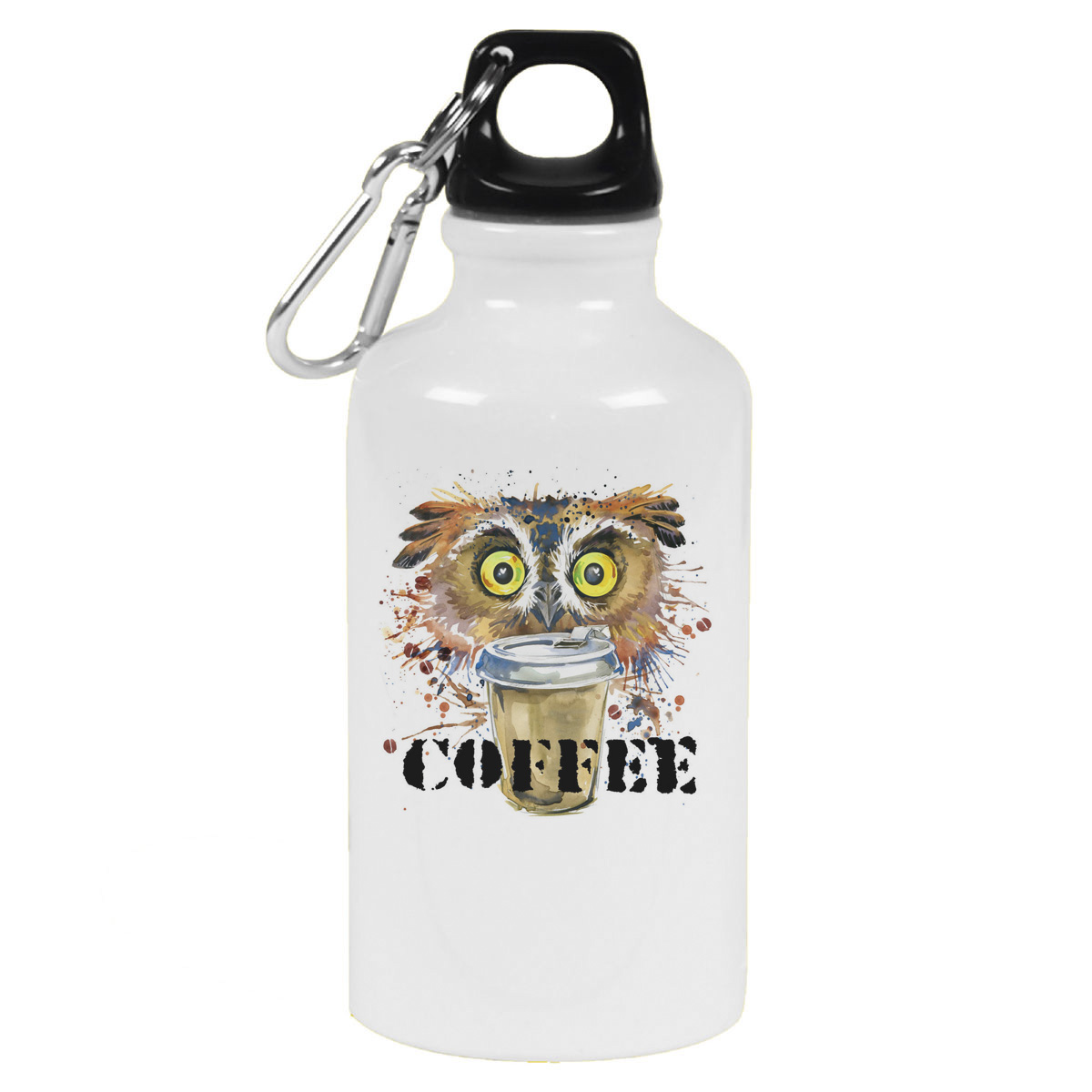 

Бутылка спортивная CoolPodarok Краски. Сова с кофе. Cofee, Белый