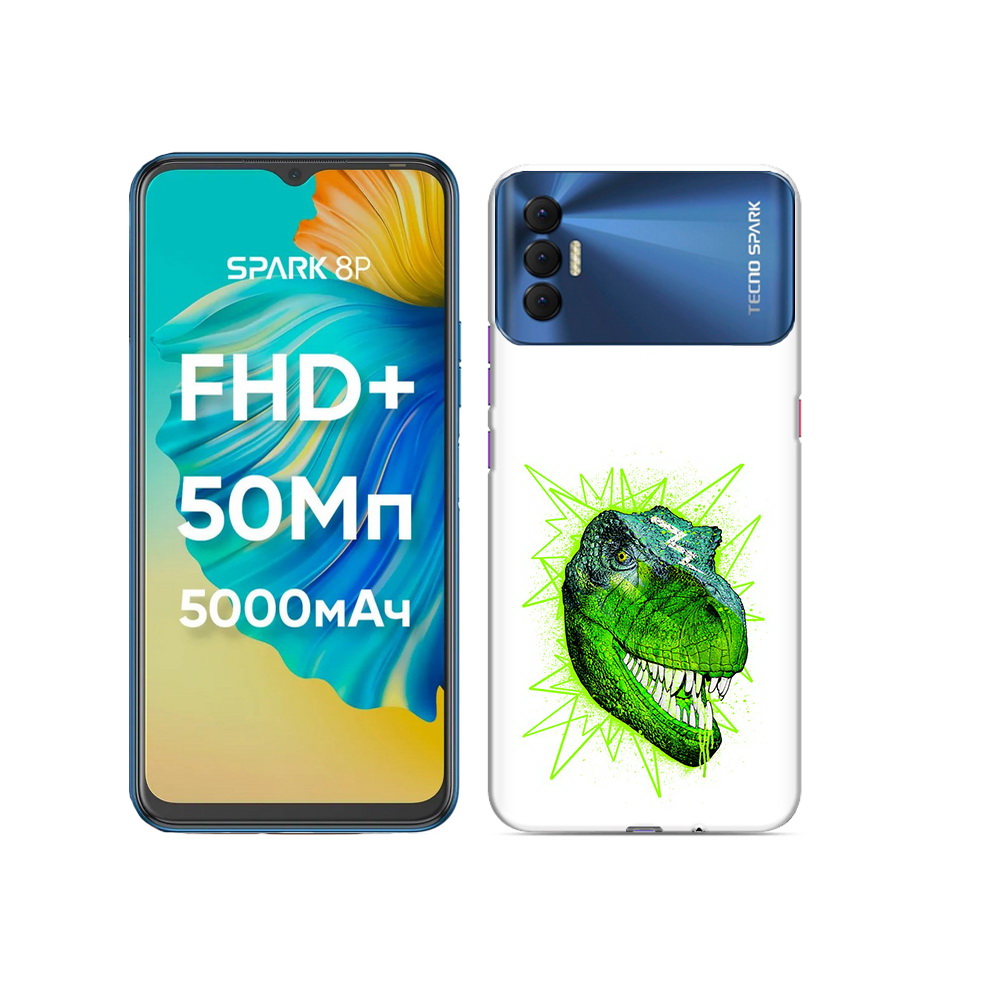 

Чехол MyPads Tocco для Tecno Spark 8P зеленый динозавр, Прозрачный, Tocco