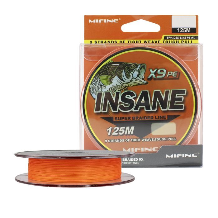 

Леска плетеная MIFINE INSANE X9PE (125м) (0,10) (8.5кг.), плетенка, шнур, на карпа, Оранжевый, INSANE X9PE