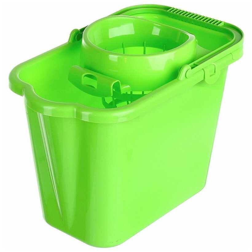 Набор из 3 шт, Ведро 9,5 л для уборки КОМПЛЕКТ с ОТЖИМОМ (сетчатый) пластик, зеленое (моп