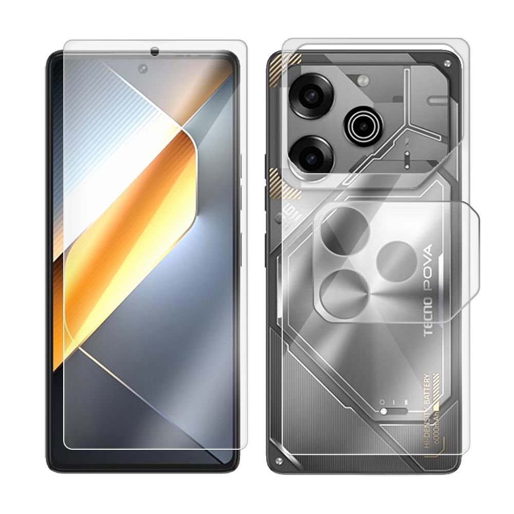 

Комплект из защитных гибридных стекол Krutoff для Tecno Pova 6 Pro перед/зад/камера